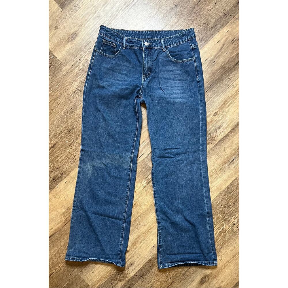Women's Shein Wide Leg Versatile Loose Fit Denim Blue Jeans w/ Pockets Sz 8/10